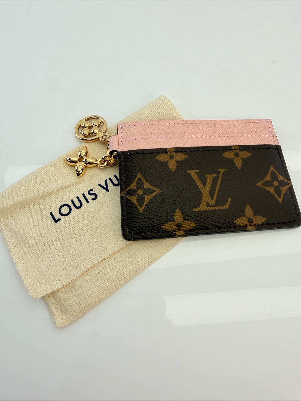 Louis Vuitton Monogram Charms Card Holder with Pink Leather